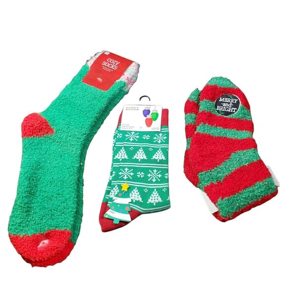 Christmas Socks Lot 3 Pairs Womens Shoe Sz 4-10 Soft Holiday Gift Stocking Stuff - Picture 1 of 9